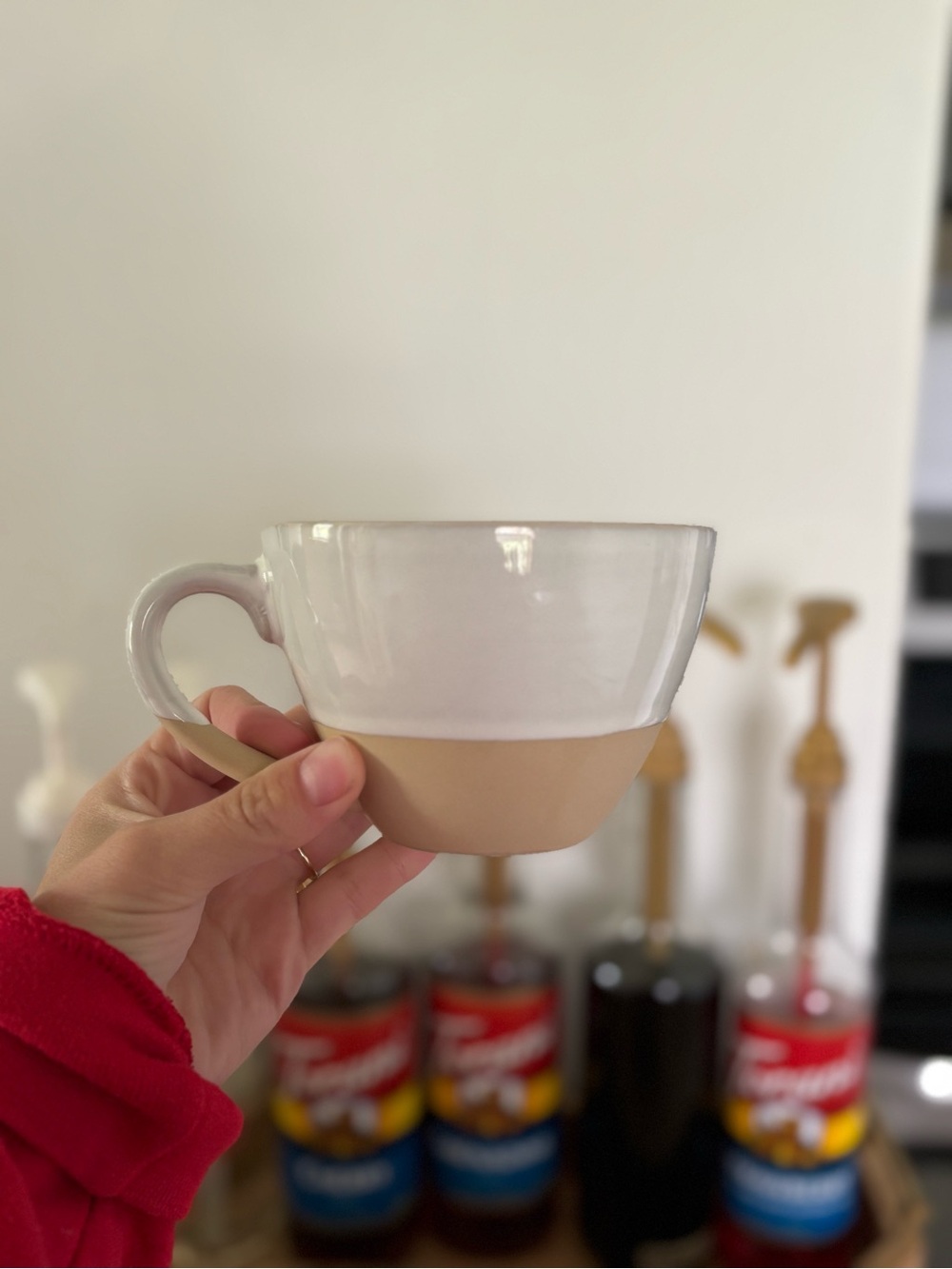 Set of 4 Threshold Two-Tone White and Beige Ceramic Mug
